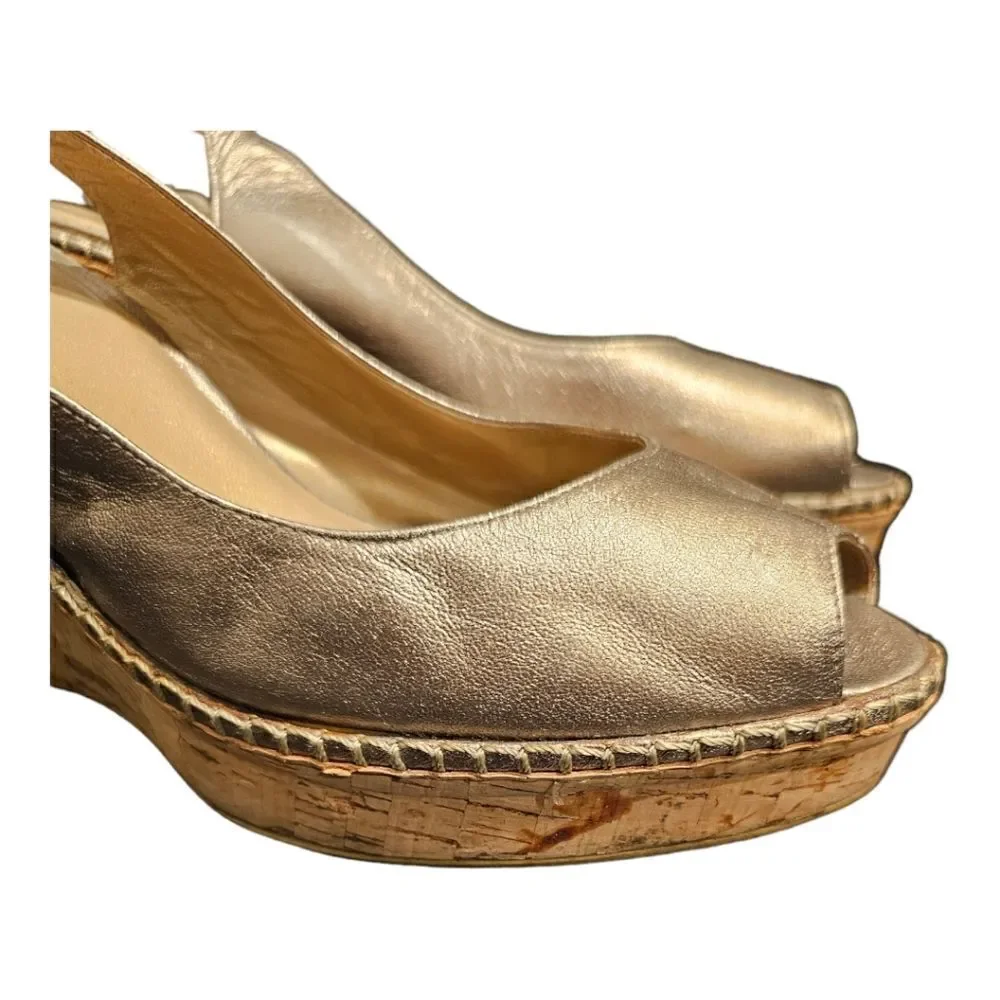 STUART WEITZMAN "Jean" Pewter Metallic‎ Leather Wedge Sandal - Size 9 - Picture 6 of 11